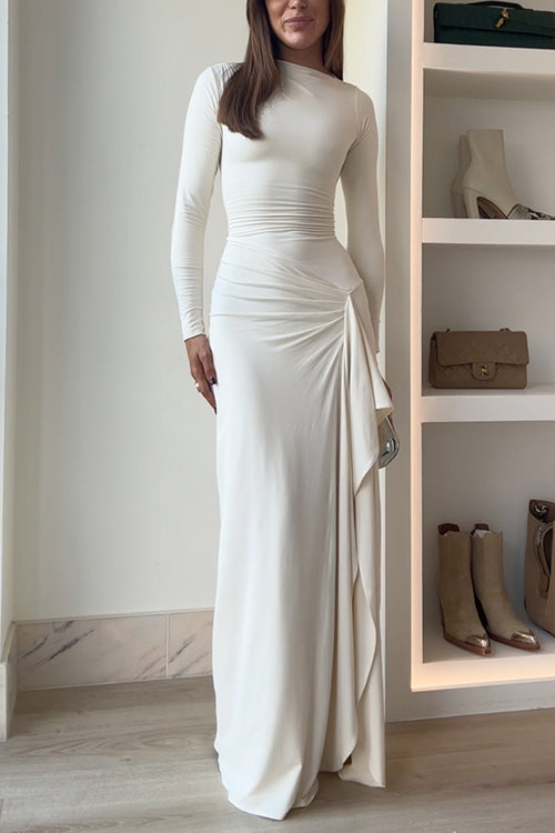 Long Sleeves Draped Slit Maxi Party Dress