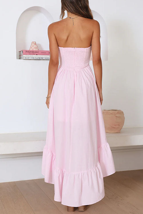 Strapless Waisted Ruffle Hem Maxi Dress