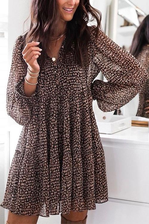 Karladress V Neck Leopard Swing Mini Dress