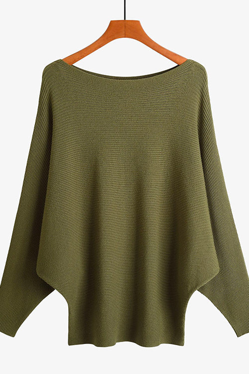 Karladress Boat Neck Batwing Sleeves Ribbed Knit Sweater