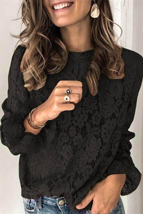 Karladress Lace Hollow Out Long Sleeves Tops