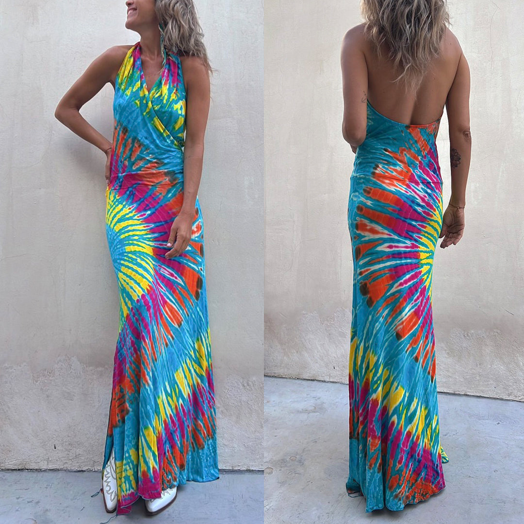 Karladress Sleeveless Halter Backless Maxi Tie Dye Dress