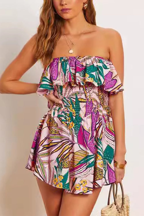 Karladress Ruffle Off Shoulder Smocked Waist Printed Mini Dress