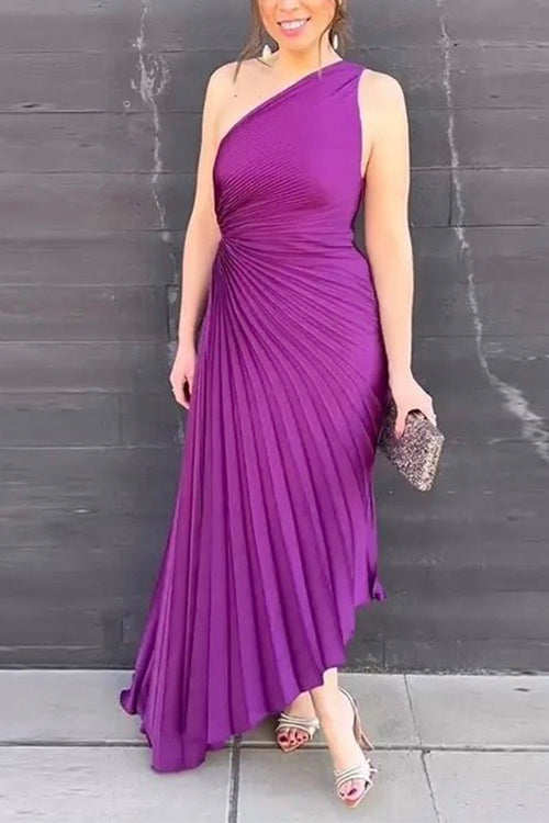 Karladress Sleeveless One Shoulder Cut Out Maxi Pleated Party Dress