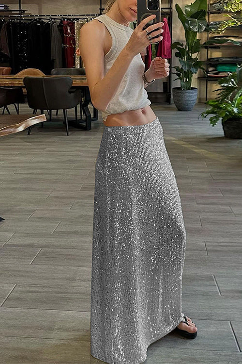 Karladress Elastic Waist Sequin A-line Maxi Skirt