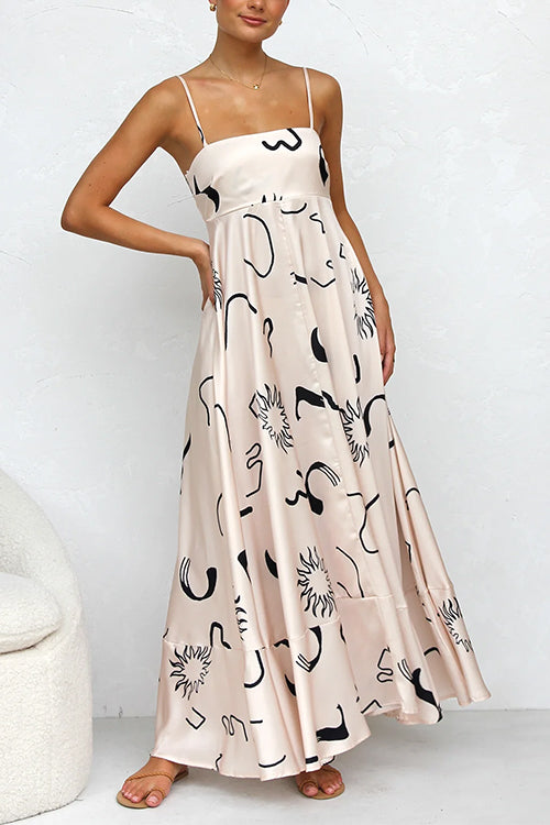 Karladress High Waist Graffiti Print Ruffle Swing Maxi Cami Dress