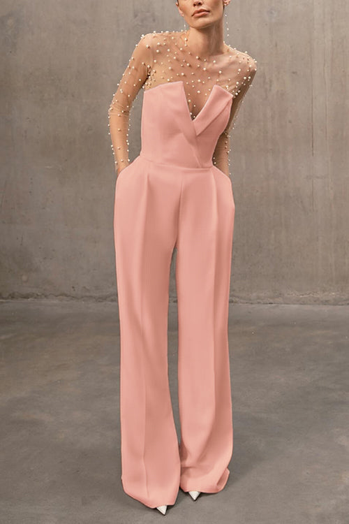 V Neck Strapless Pocketed Wide Leg Jumpsuit (in 6 Colors)