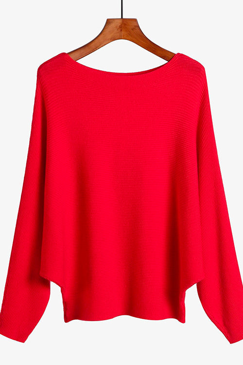 Karladress Boat Neck Batwing Sleeves Ribbed Knit Sweater