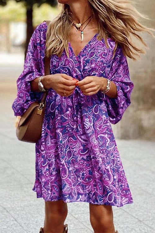 Karladress Wrap V Neck 3/4 Sleeves Tie Waist Floral Print Dress