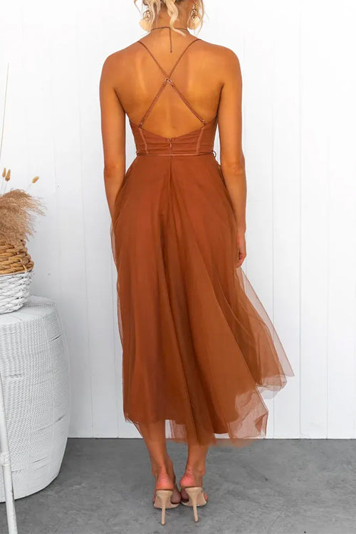 Karladress Open Back Waisted Swing Maxi Cami Tulle Dress