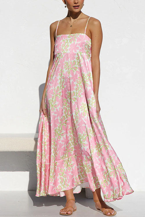 Karladress Spaghetti Strap Empire Waist Floral Print Swing Maxi Dress