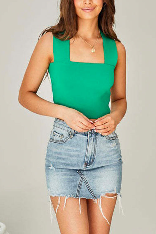 Karladress Square Collar Slim Crop Tank Top