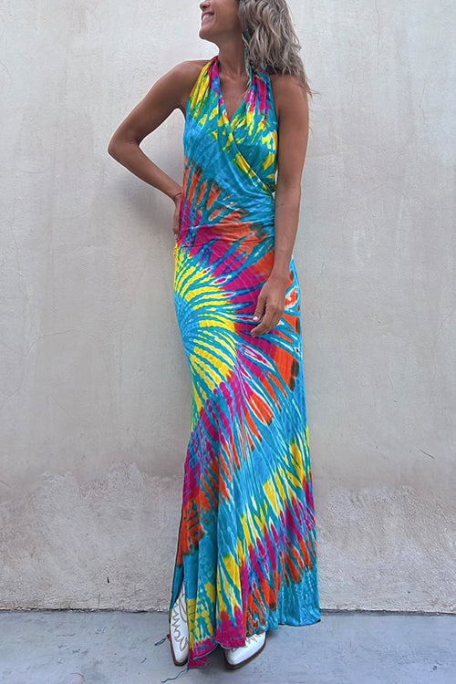 Karladress Sleeveless Halter Backless Maxi Tie Dye Dress