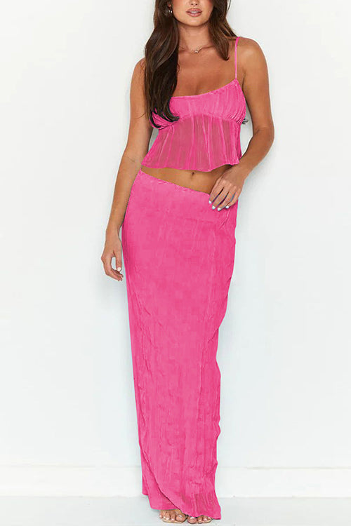 Karladress Ruffle Crop Cami Top Elastic Waist Maxi Skirt Set