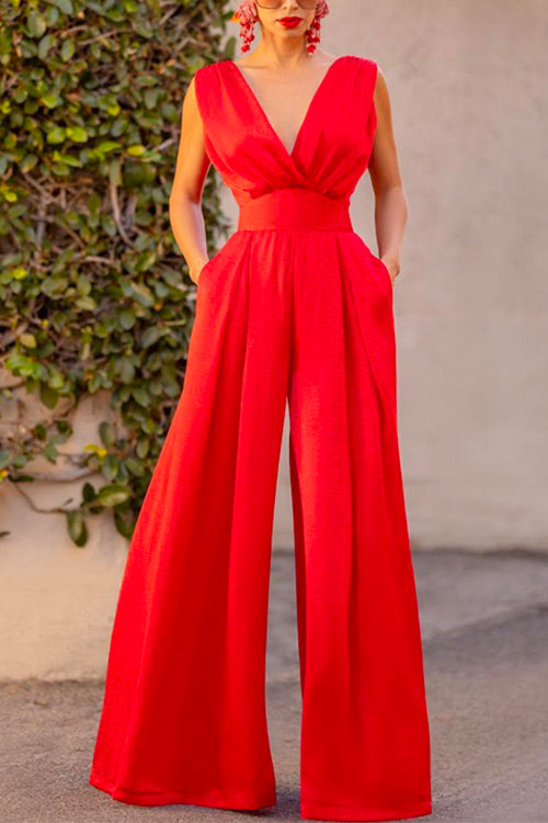 Karladress Sleeveless Deep V Neck High Waist Wide Leg Jumpsuit