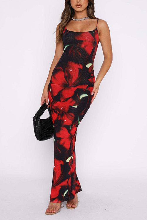 Karladress U Neck Hibiscus Print Bodycon Maxi Cami Dress