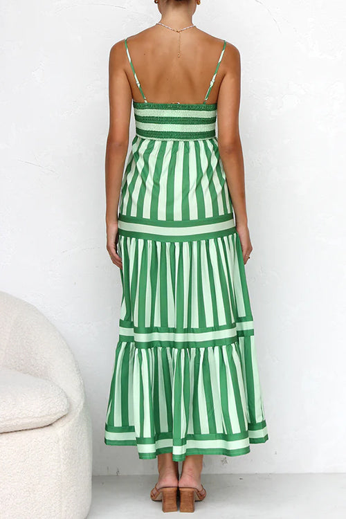 Karladress Spaghetti Strap Tiered Color Block Striped Maxi Dress