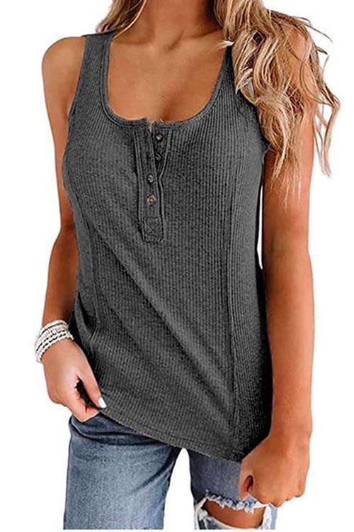 Karladress Buttons Sleeveless Stretchy Top