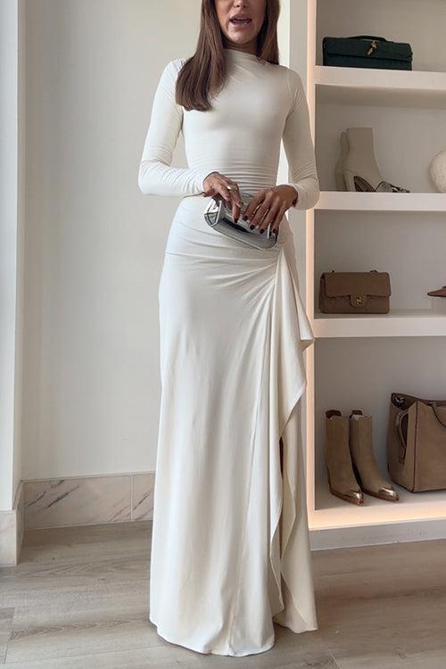 Long Sleeves Draped Slit Maxi Party Dress