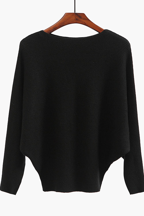 Karladress Boat Neck Batwing Sleeves Ribbed Knit Sweater