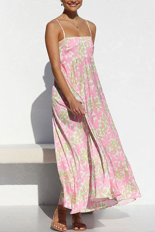 Karladress Spaghetti Strap Empire Waist Floral Print Swing Maxi Dress