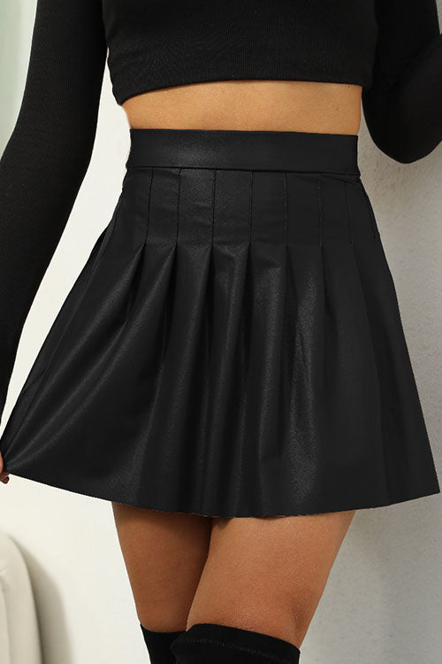 Karladress High Waist Faux Leather Pleated Mini Skirt