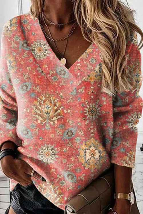 Karladress V Neck Long Sleeves Unique Print Top