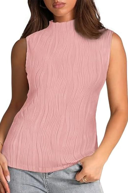 Karladress Sleeveless Mockneck Textured Summer Top