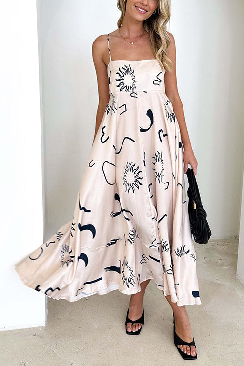 Karladress High Waist Graffiti Print Ruffle Swing Maxi Cami Dress