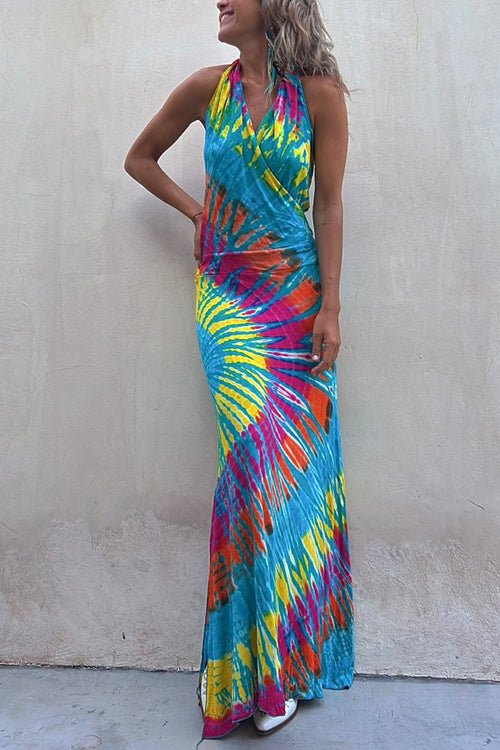 Karladress Sleeveless Halter Backless Maxi Tie Dye Dress