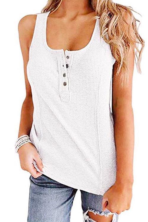 Karladress Buttons Sleeveless Stretchy Top