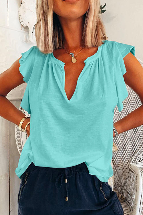 Karladress V Neck Solid Ruffle T-shirt