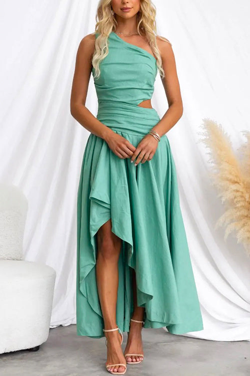 One Shoulder Cut Out High Low Hem Maxi Swing Dress