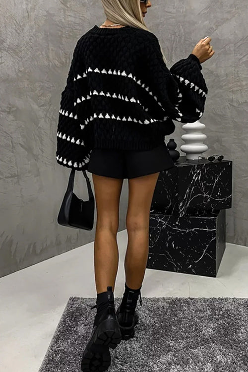 Karladress Lantern Sleeves Color Block Chunky Knit Sweater