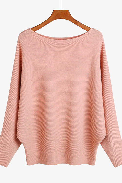 Karladress Boat Neck Batwing Sleeves Ribbed Knit Sweater