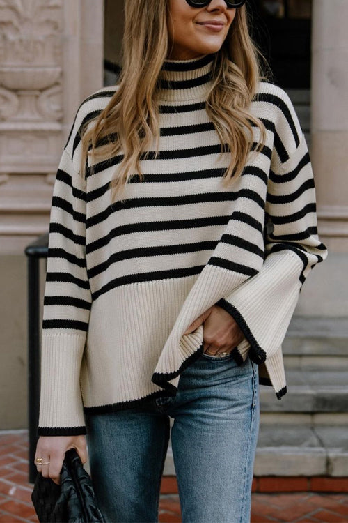 Karladress Striped Tuetleneck Side Split Pullover Sweater