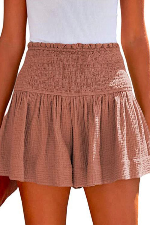 Karladress Elastic Smocked Waist Wide Leg Solid Shorts