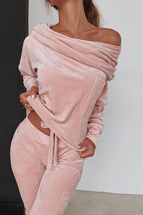 Karladress Keeley Off Shoulder Drawstring Top Long Pants Set