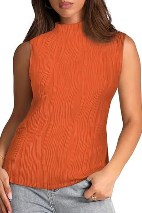 Karladress Sleeveless Mockneck Textured Summer Top