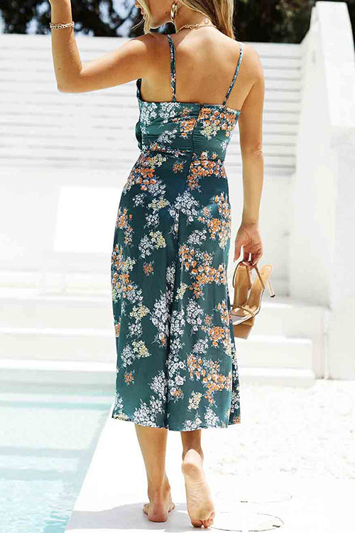 Karladress Floral Print Tie Front Cut Out Slit Midi Cami Dress