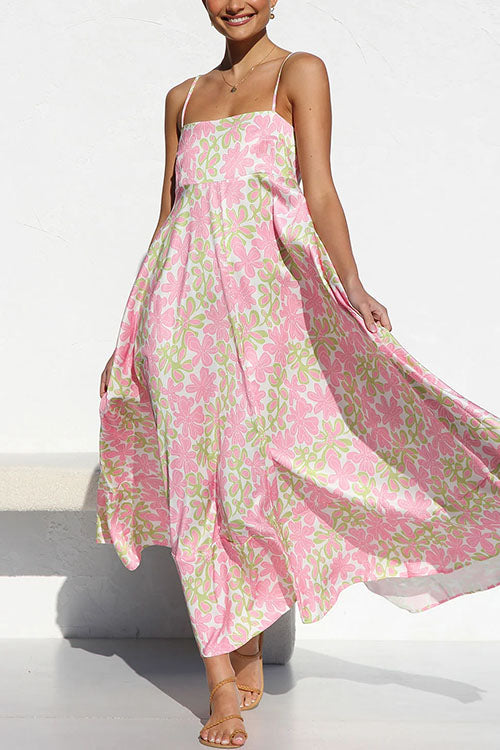 Karladress Spaghetti Strap Empire Waist Floral Print Swing Maxi Dress