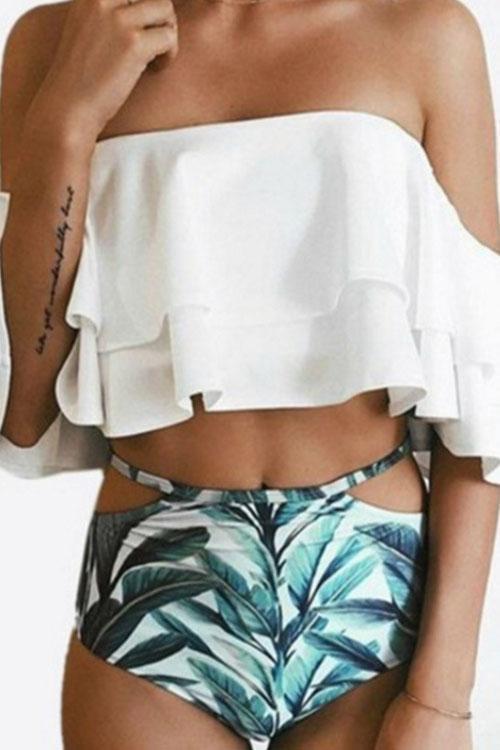 Karladress Off Shoulder Ruffled Printed Bikini Set