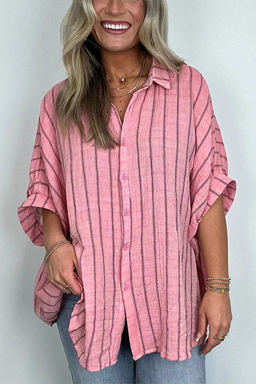 Karladress Oversized Button Down Batwing Sleeves Striped Shirt