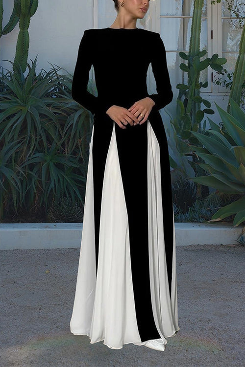 Karladress Long Sleeves Color Block Swing Maxi Dress