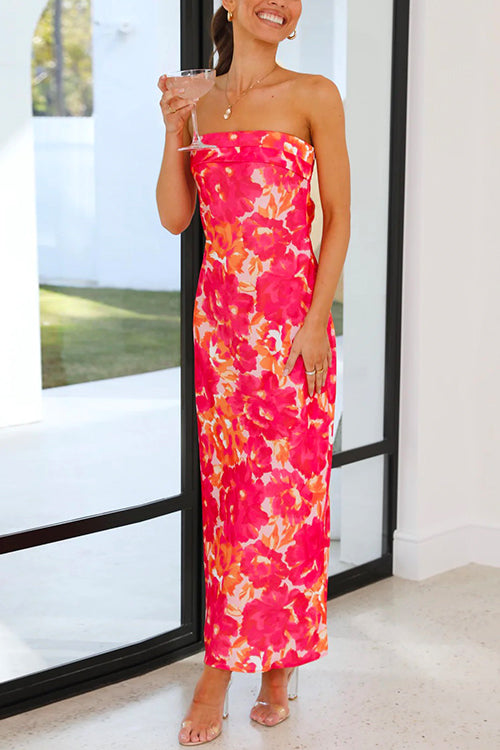 Karladress Strapless Off Shoulder Backless Printed Maxi Party Dress