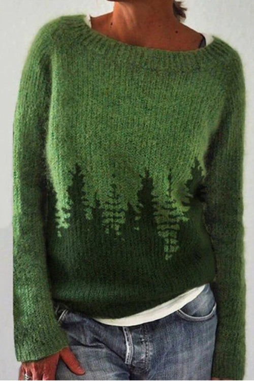 Karladress Crewneck Tree Pattern Knit Pullover Sweater(in 2 Colors)