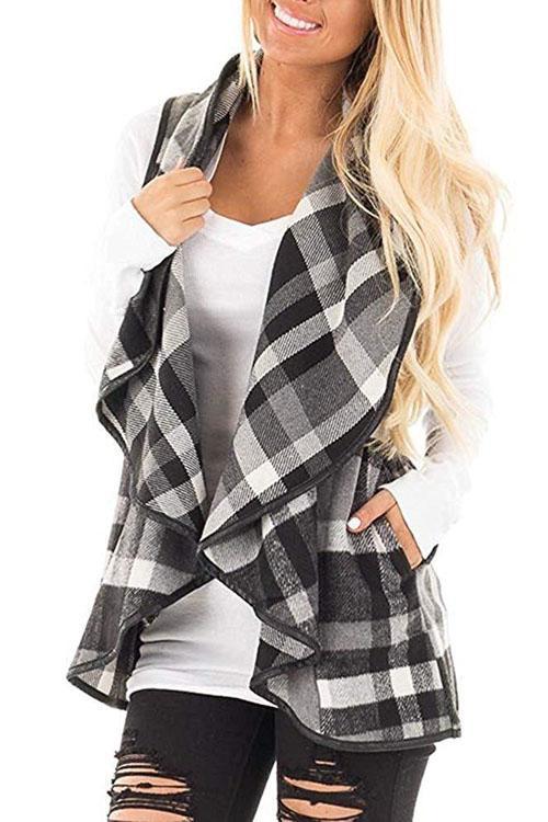 Karladress Pockets Plaid Jacket Vest