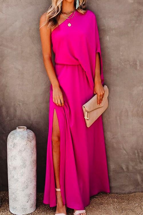 Karladress One Shoulder Waisted Slit Maxi Dress