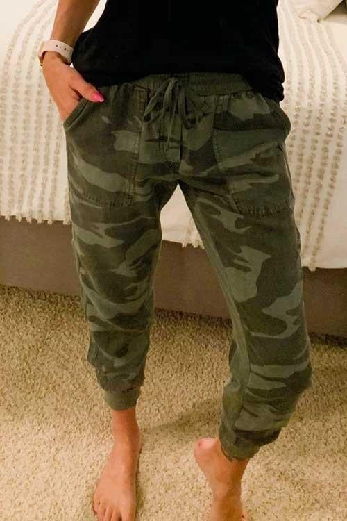 Karladress Drawstring Waist Pockets Camo Jogger