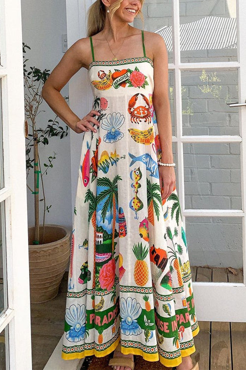 Karladress Spaghetti Strap Unique Print Flowy Maxi Dress